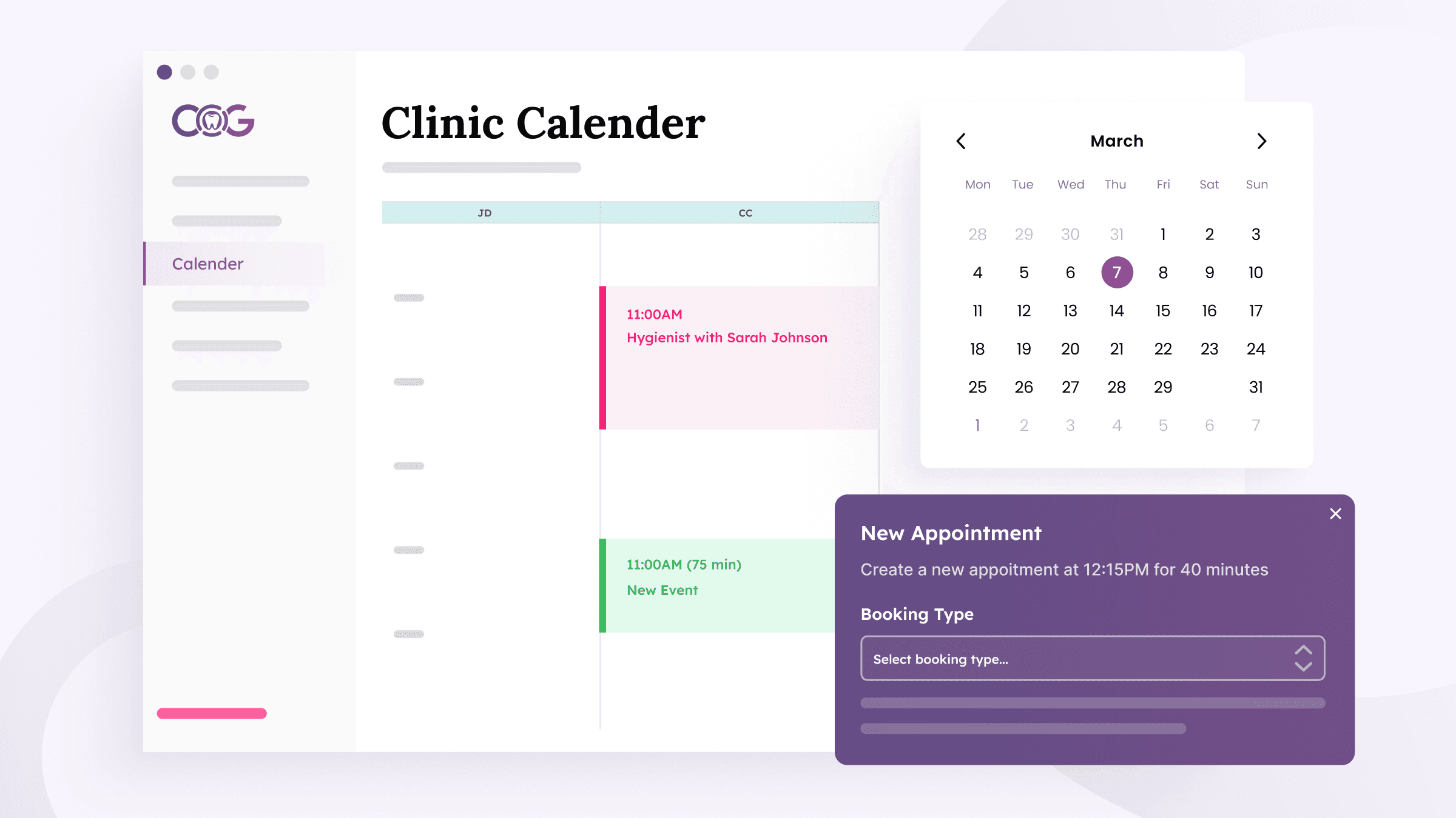 Practice management software calendar view